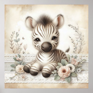 Poster Floral Baby Zebra Nursery