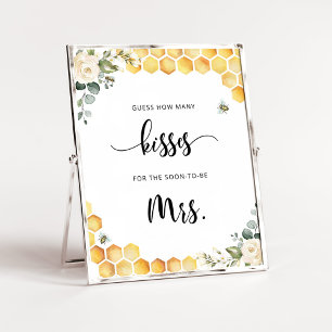 Poster Floral bee how many kisses bridal shower game