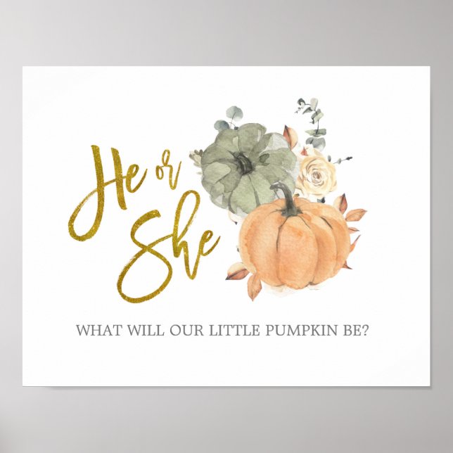 Poster Floral Blanc Citrouille Genre Révéler Lui ou Elle (Devant)