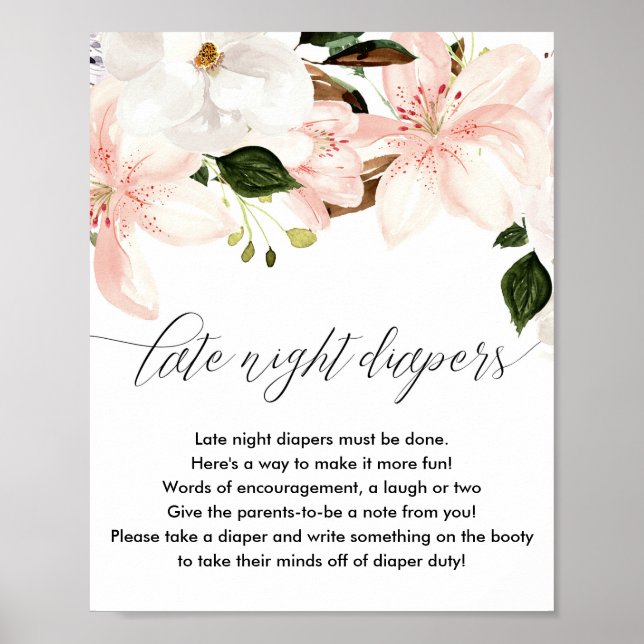 Poster Floral blanc rose vif Late night couches signe (Devant)