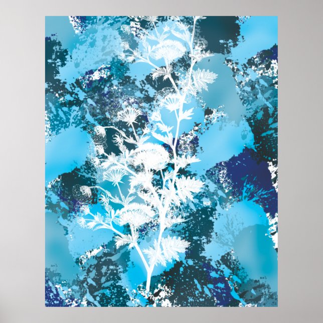 Poster Floral bleu Abstrait (Devant)