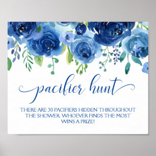 Poster Floral Blue Boy Pacifier Baby shower de chasse Jeu