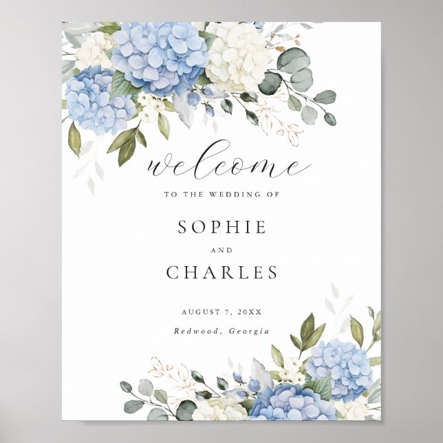 Poster Floral Blue Hydrangea Mariage de verdure (Devant)