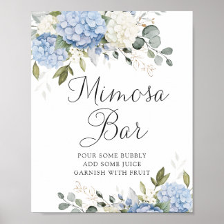 Poster Floral Blue Hydrangea Mariage vert Mimosa Bar