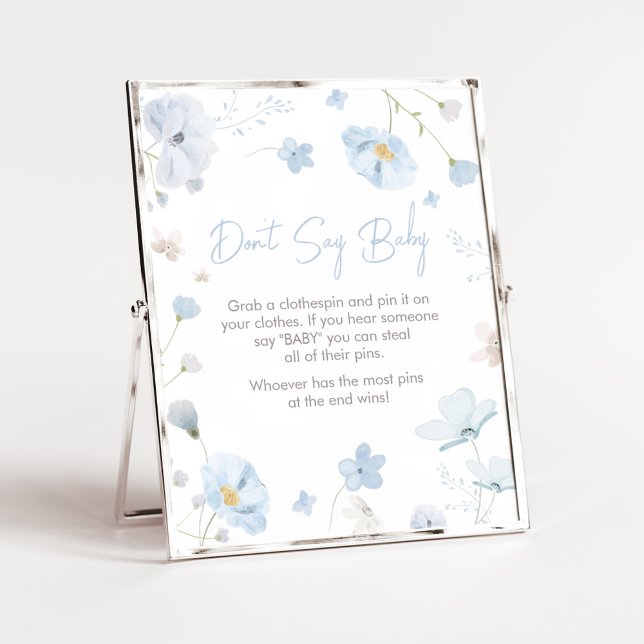 Poster Floral Blue Spring Baby in Bloom Ne pas dire bébé (Blue Spring Floral Baby in Bloom Baby Shower Don't Say Baby Sign)