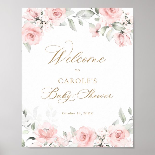 Poster Floral Blush Gold Baby shower Bienvenue (Devant)