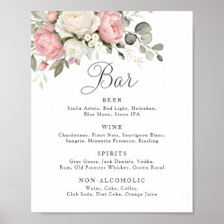 Poster Floral Blush Pink Greenery Wedding Bar Sign