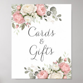 Poster Floral Blush Pink Greenery Wedding Cards Gift Sign