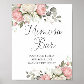 Poster Floral Blush Pink Greenery Wedding Mimosa Bar Sign