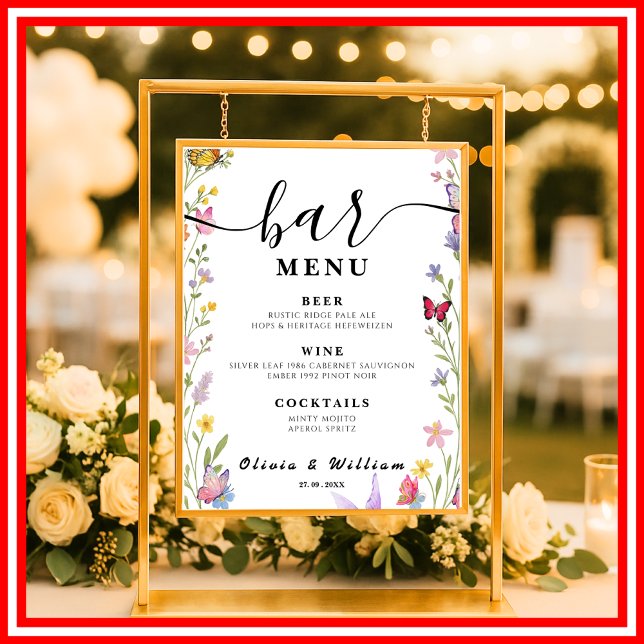 Poster Floral Boho Bar Menu Mariage Signature Boisson (Créateur téléchargé)