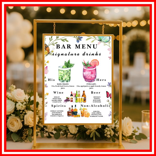 Poster Floral Boho Fleur sauvage Bar Menu Mariage Boisson (Créateur téléchargé)