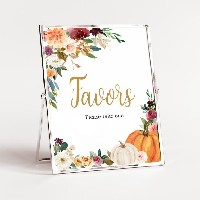 Poster Floral Bourgogne Citrouille Baby shower Faveurs (Pumpkin Baby Shower Favors Sign)