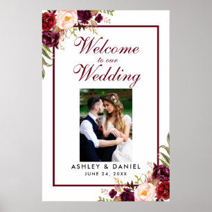 Poster Floral Bourgogne Mariage Bienvenue Photo