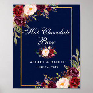 Poster Floral Burgundy Blue Mariage Hot Chocolat Bar