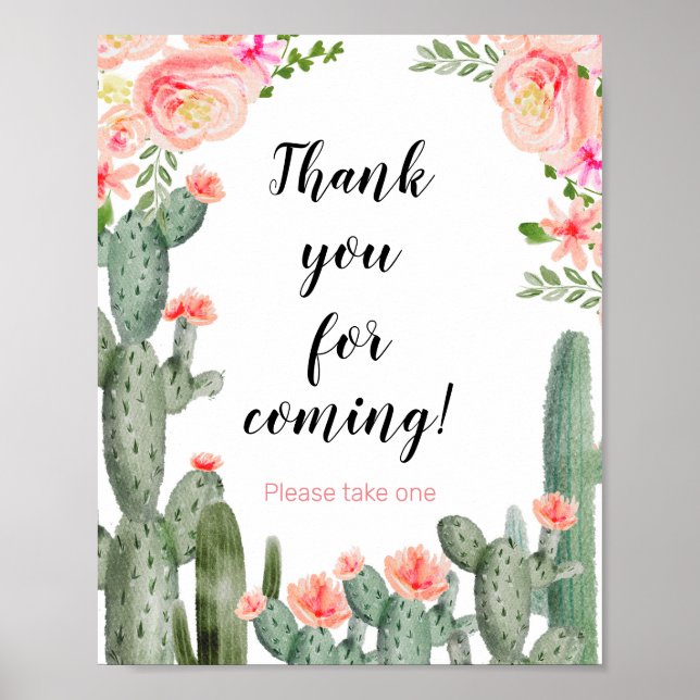 Poster Floral Cactus Merci pour la prochaine signature Fa (Devant)