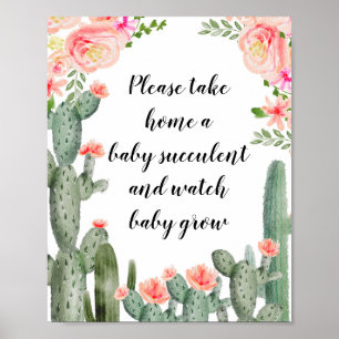 Poster Floral Cactus S'Il Vous Plaît Prendre Un Bébé Succ