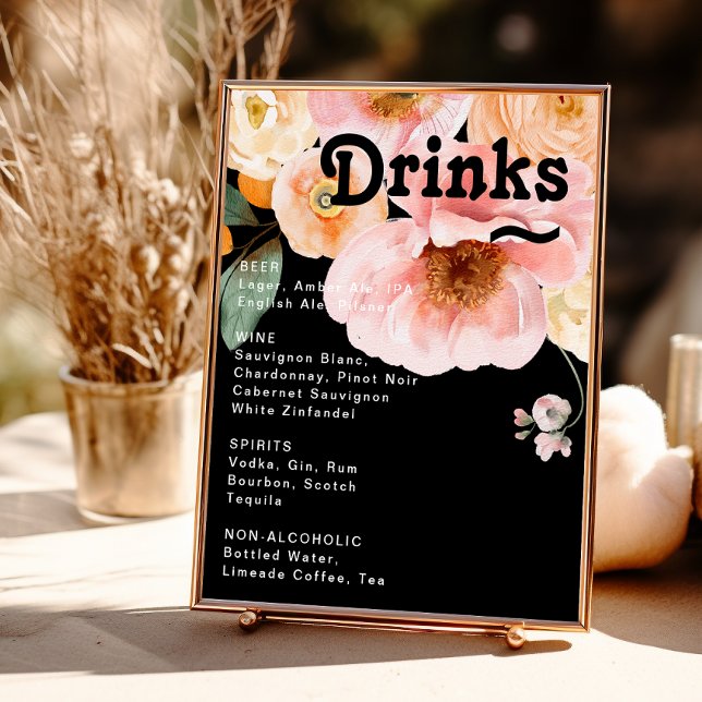 Poster Floral coloré gras | Menu des boissons Mariages no (Créateur téléchargé)