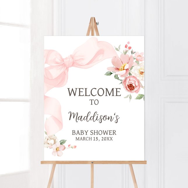 Poster Floral Coquette Baby in Bloom Baby shower Bienvenu (Baby in Bloom Floral Coquette Welcome Sign)