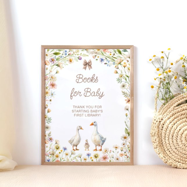 Poster Floral Cute Goose Baby shower Livres pour bébé (Créateur téléchargé)