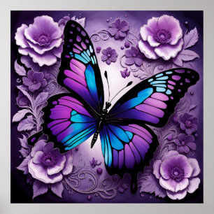 Poster Floral de papillon pourpre