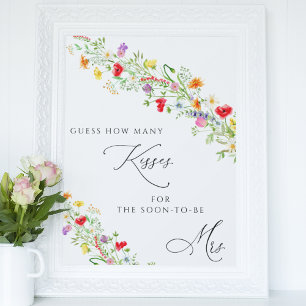 Poster Floral devinez combien de baisers nuptiale douche