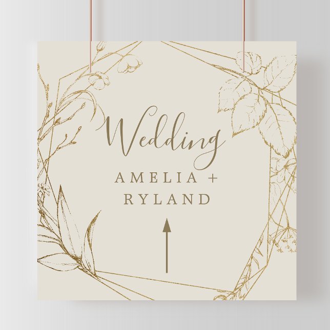 Poster Floral doré | Direction Mariage crème et or (Gilded Floral | Cream and Gold Wedding Directional Poster)