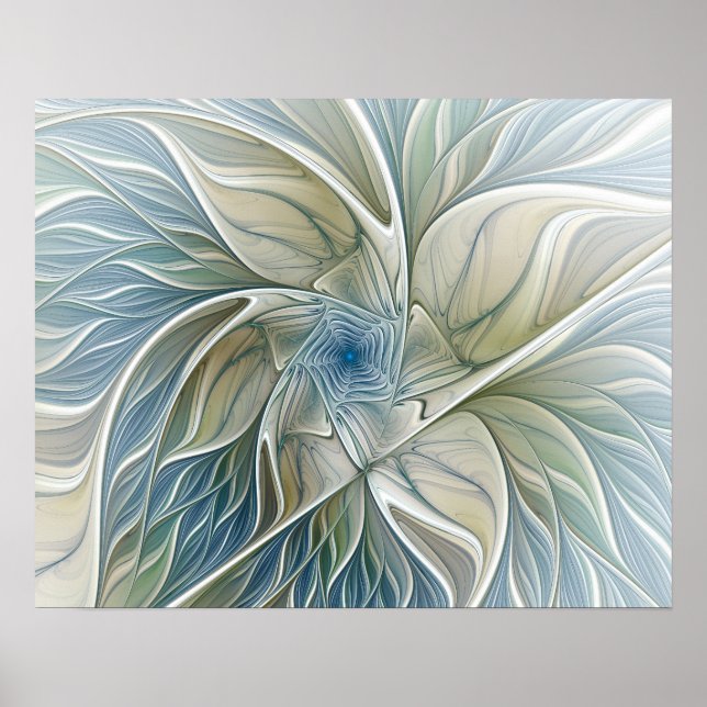 Poster Floral Dream Motif Abstrait Blue Khaki Fractal (Devant)