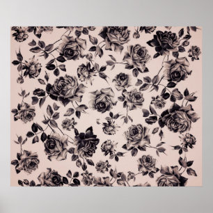 Poster Floral élégant vintage blanc et noir chic à la