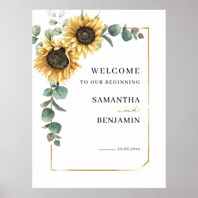 Poster Floral Eucalyptus Sunflower Mariage Bienvenue (Devant)