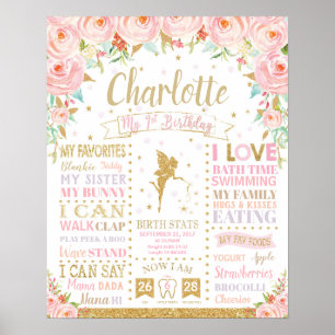Poster Floral Fairy 1er anniversaire Jalon Statistiques d