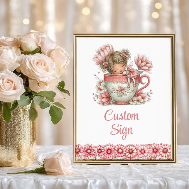 Poster Floral Fairy Girl Blush Pastel Birthday Custom Sig (Floral Fairy Girl Blush Pastel Birthday Custom Sign)