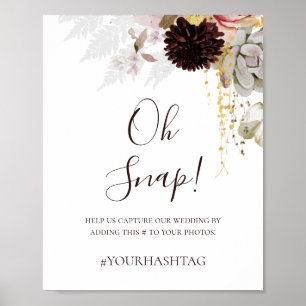 Poster Floral flush moderne   Hashtag Mariage Oh Snap