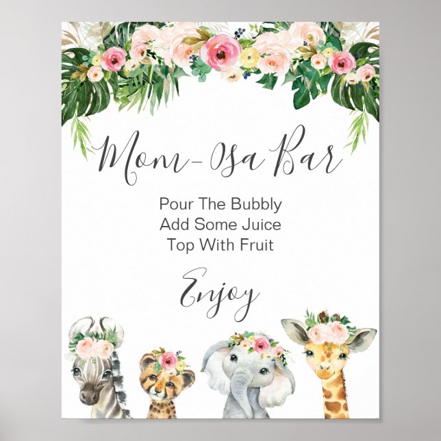 Poster Floral Foliage Safari Mom-Osa Bar Baby shower (Devant)