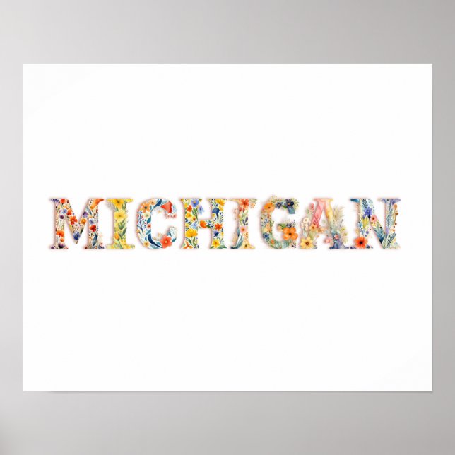 Poster Floral Font State Art Print (Michigan) (Devant)