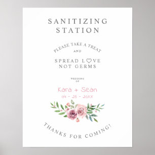 Poster Floral Garland Mariage Sanitizing Hand Gel Station
