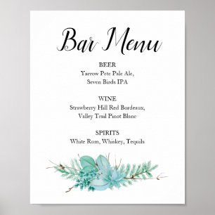 Poster Floral Greenery Mariage Bar Menu Boire Signal