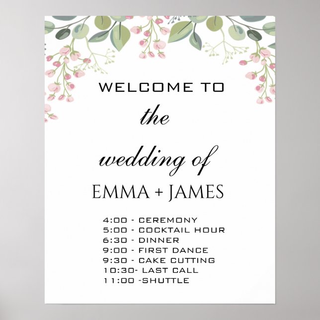 Poster Floral Greenery Mariage Ordre Des Événement (Devant)