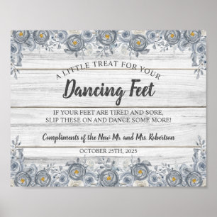 Poster Floral gris   Dancing Feed Flip Flops Mariage Sign