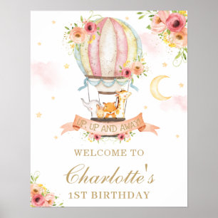 Poster Floral Hot Air Balloon Anniversaire Animaux Bienve