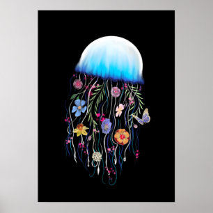 Poster Floral Jellyfish print