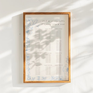 Poster Floral Line Art Français Blue Mariage Carte de siè
