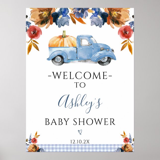 Poster Floral Little Citrouille Baby shower de camion Bie (Devant)
