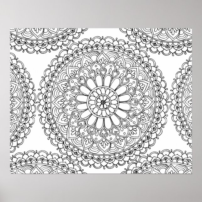 Poster Floral Mandala Adult Coloration (Devant)