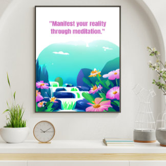 Poster floral manifeste votre réalité par la méditation