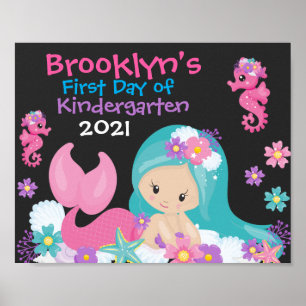 Poster Floral Mermaid First Day of School Chalkboard