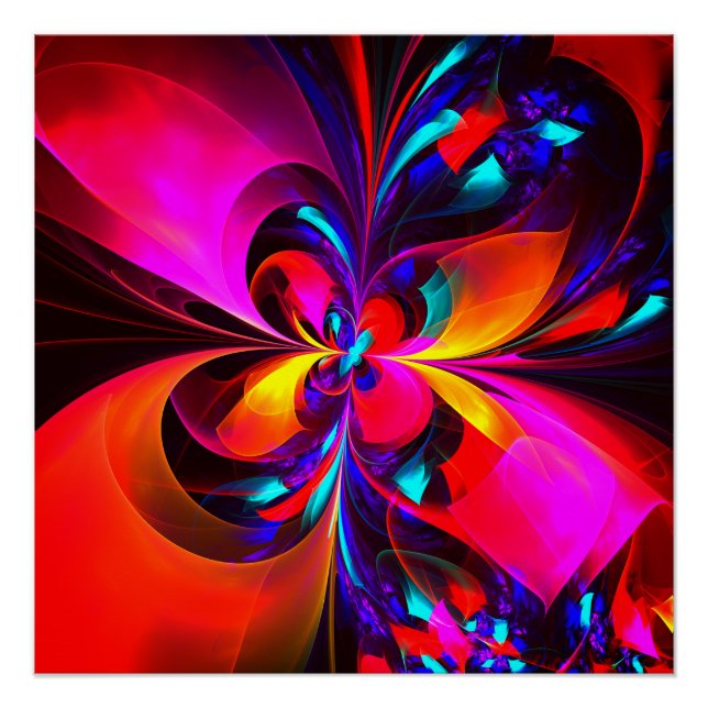 Poster Floral moderne Art Abstrait Rouge Bleu Motif #07 (Devant)