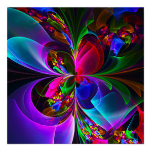 Poster Floral moderne Art Abstrait Rouge Bleu Motif #12
