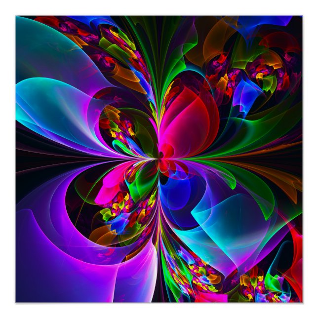 Poster Floral moderne Art Abstrait Rouge Bleu Motif #12 (Devant)