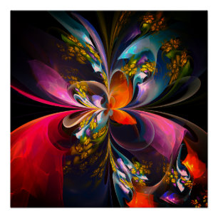 Poster Floral moderne Art Abstrait Rouge Bleu Motif #13
