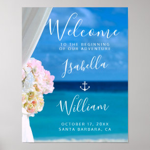 Poster Floral moderne Blue Ocean Beach Mariage